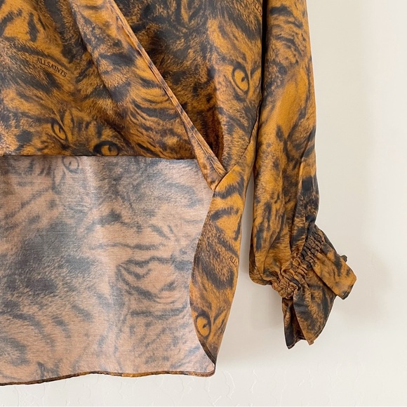 ALLSAINTS Penny Grizedale Cat Print Wrap Front Blouse - Picture 6 of 12